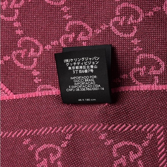 Gucci Wool Monogram Fringe Scarf Magenta Bordeau - Picture 8 of 8